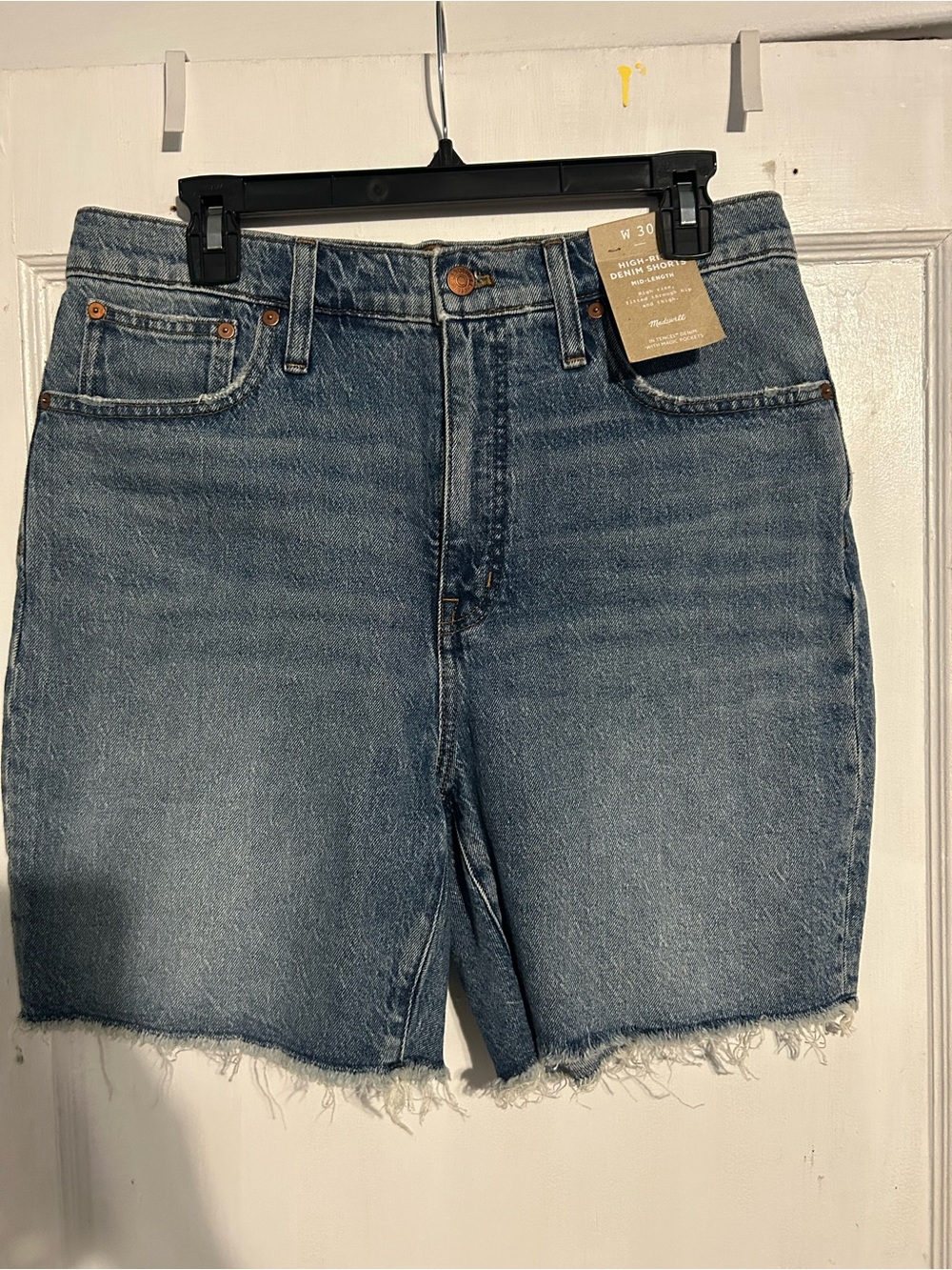 Madewell Medium Blue High-Rise Frayed Hem Denim Shorts